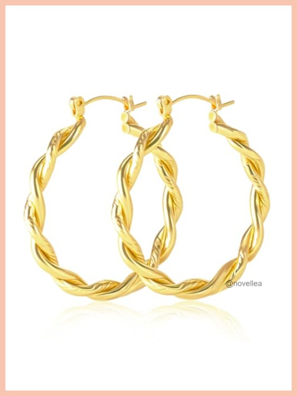 14k Gold Plated Twisted Hoop Earrings Women Hypoallergenic 35mm